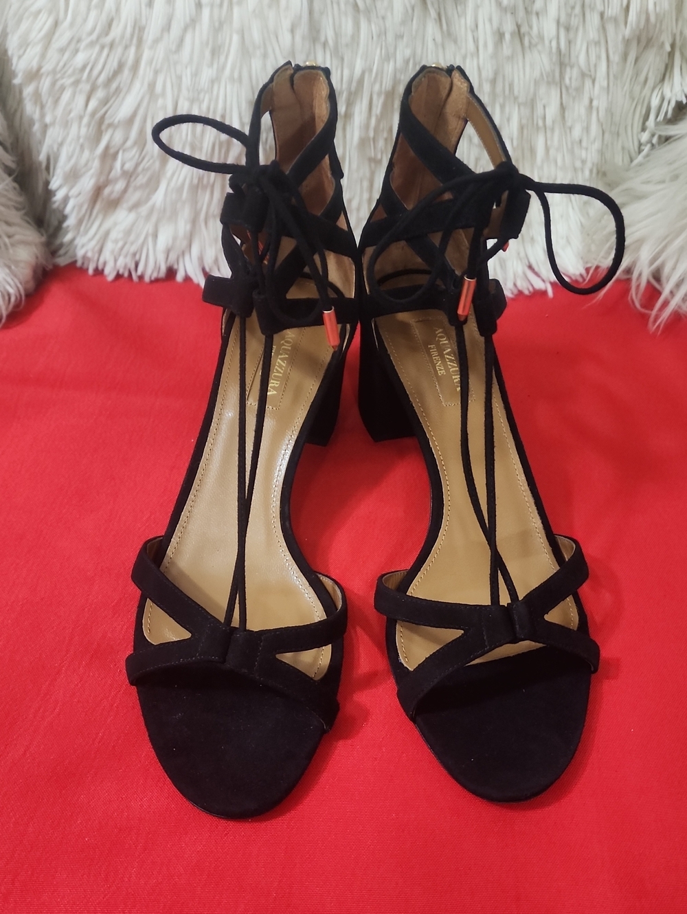 Aquazzura Black Lace-Up Block Heel Sandals